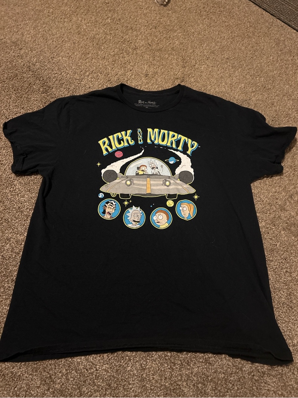 Rick and Morty Spaceship Graphic T-Shirt Black XL Cartoon Network